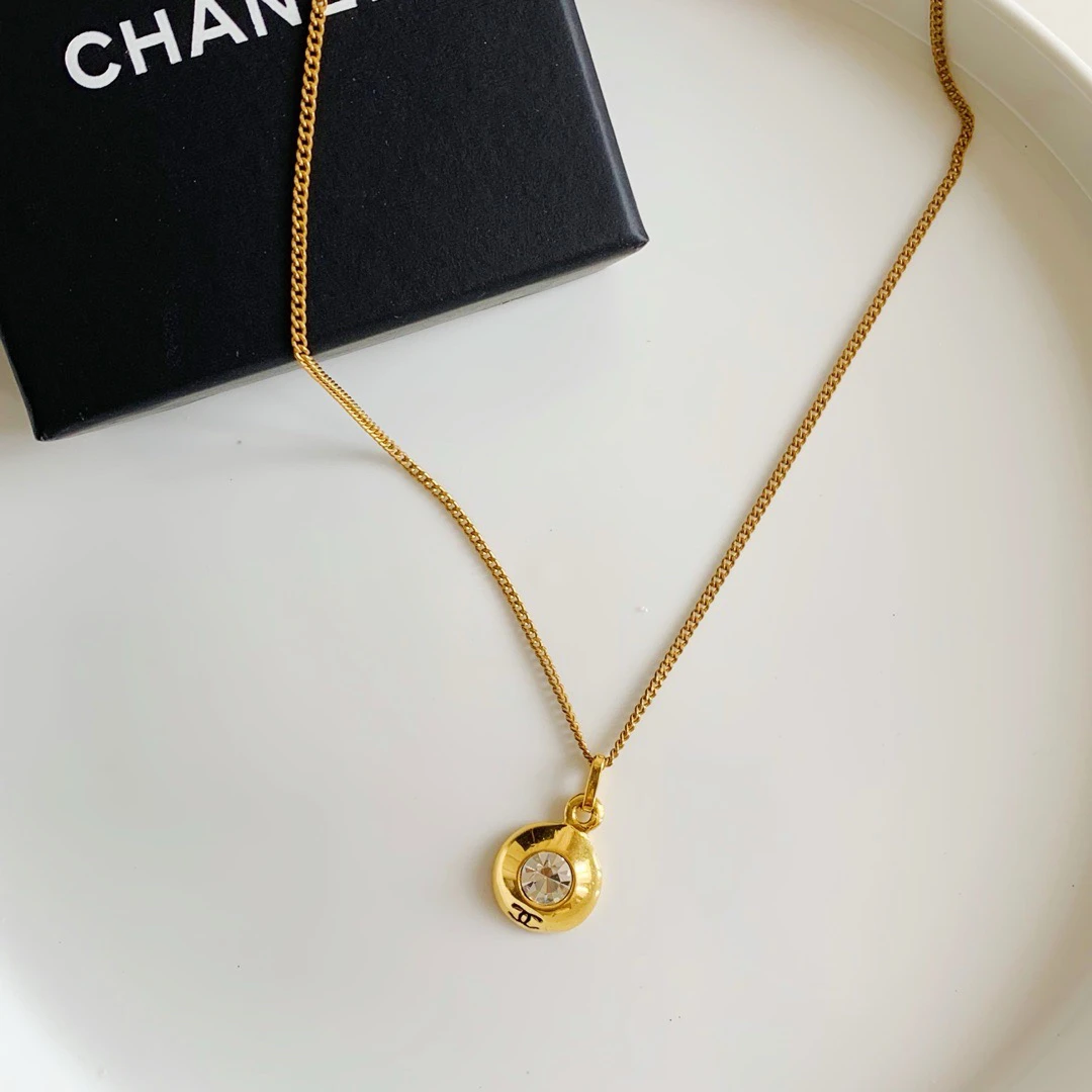 95新 Chanel/香奈儿 Chanel 金色 水滴 镶钻 项链/610947676
