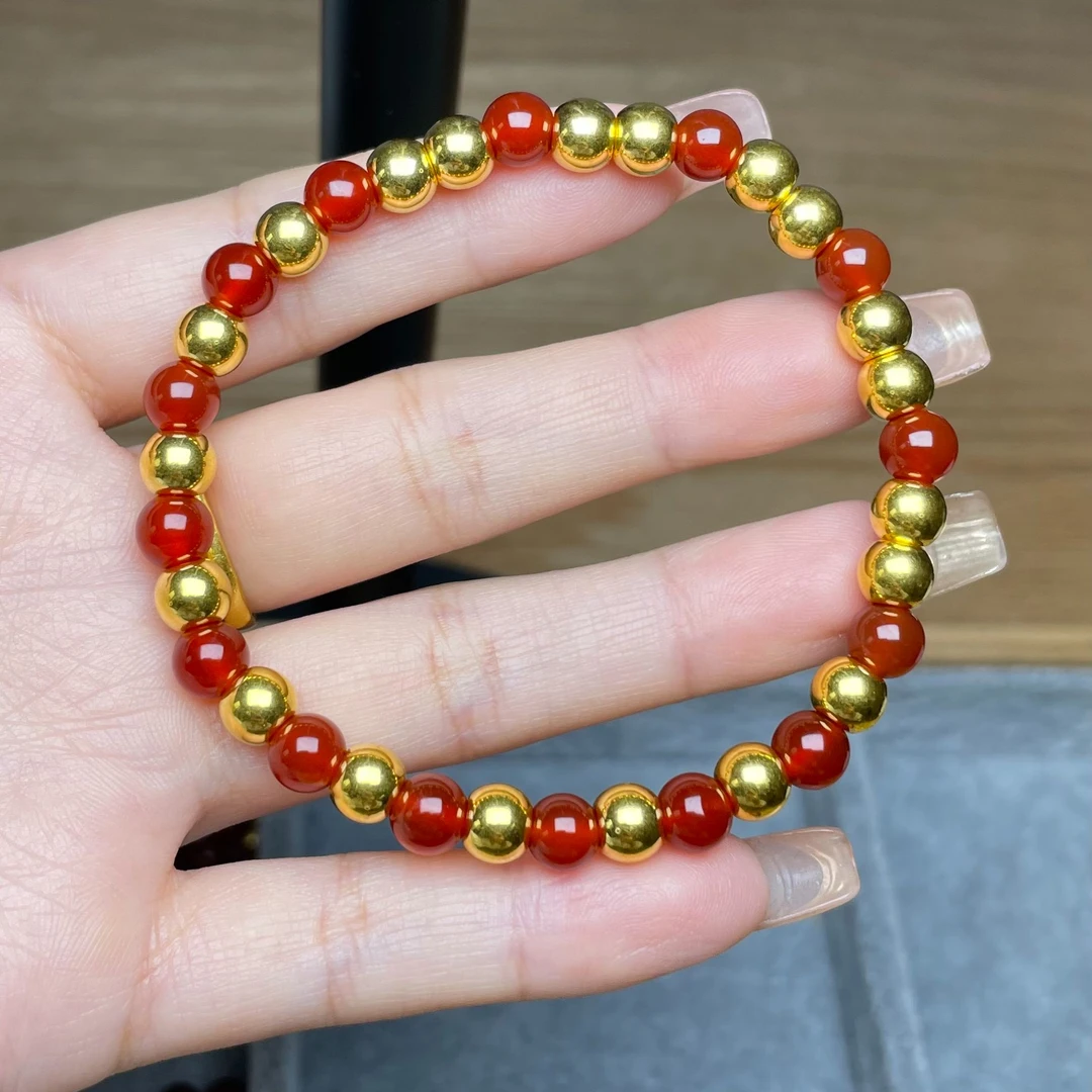 玉麓 足金6mm光面转运珠20颗4.2g红MN手串（串好发货）