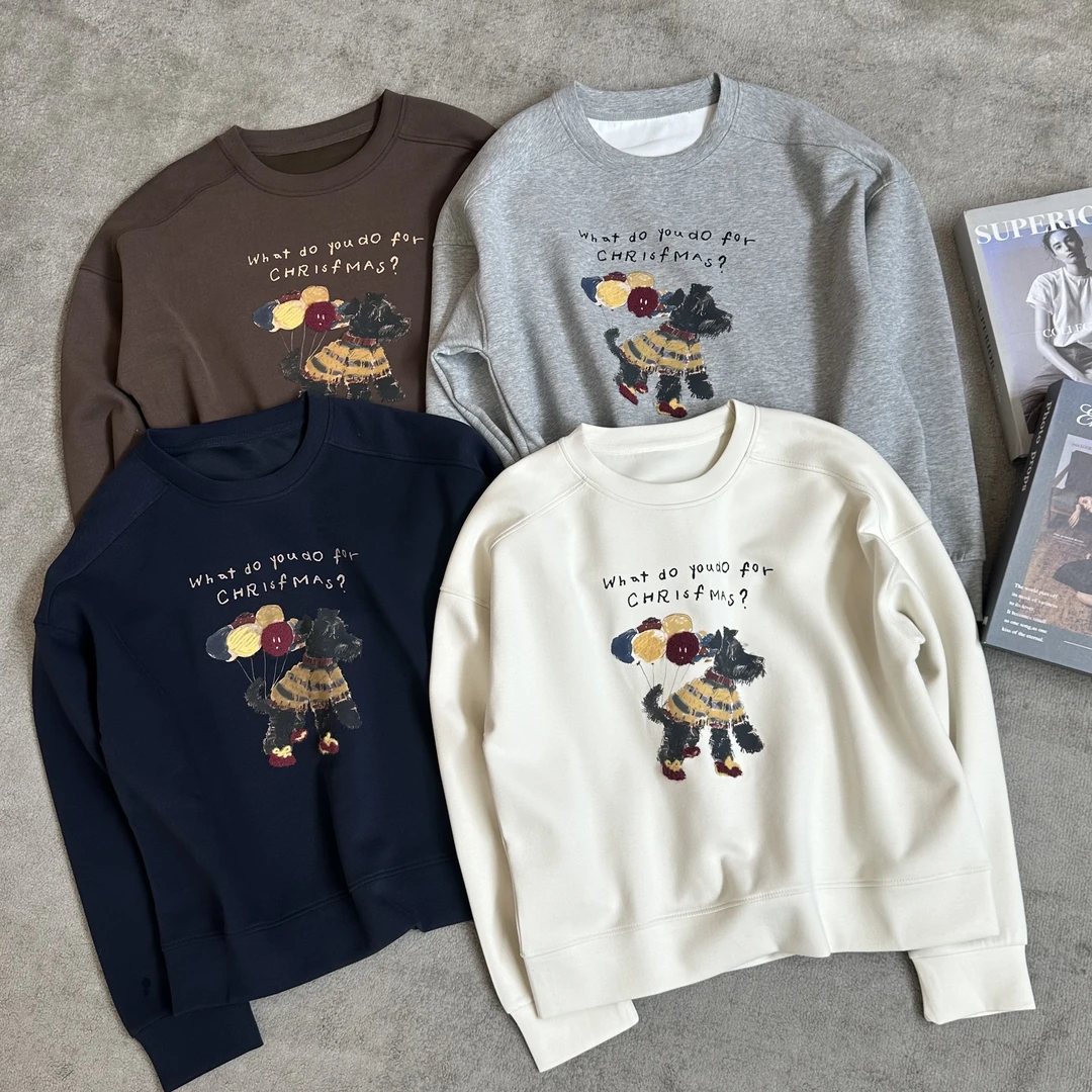 【米可家】早秋插肩袖气球小狗简约卫衣6958