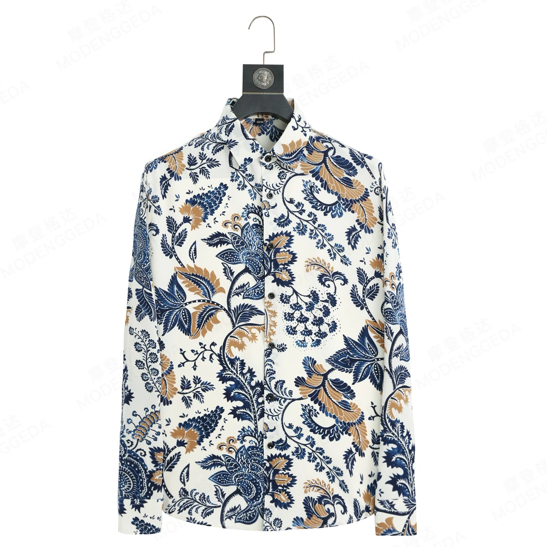 2025新款夏日复古植物印花男士衬衫轻薄透气潮流印花设计宽松版型