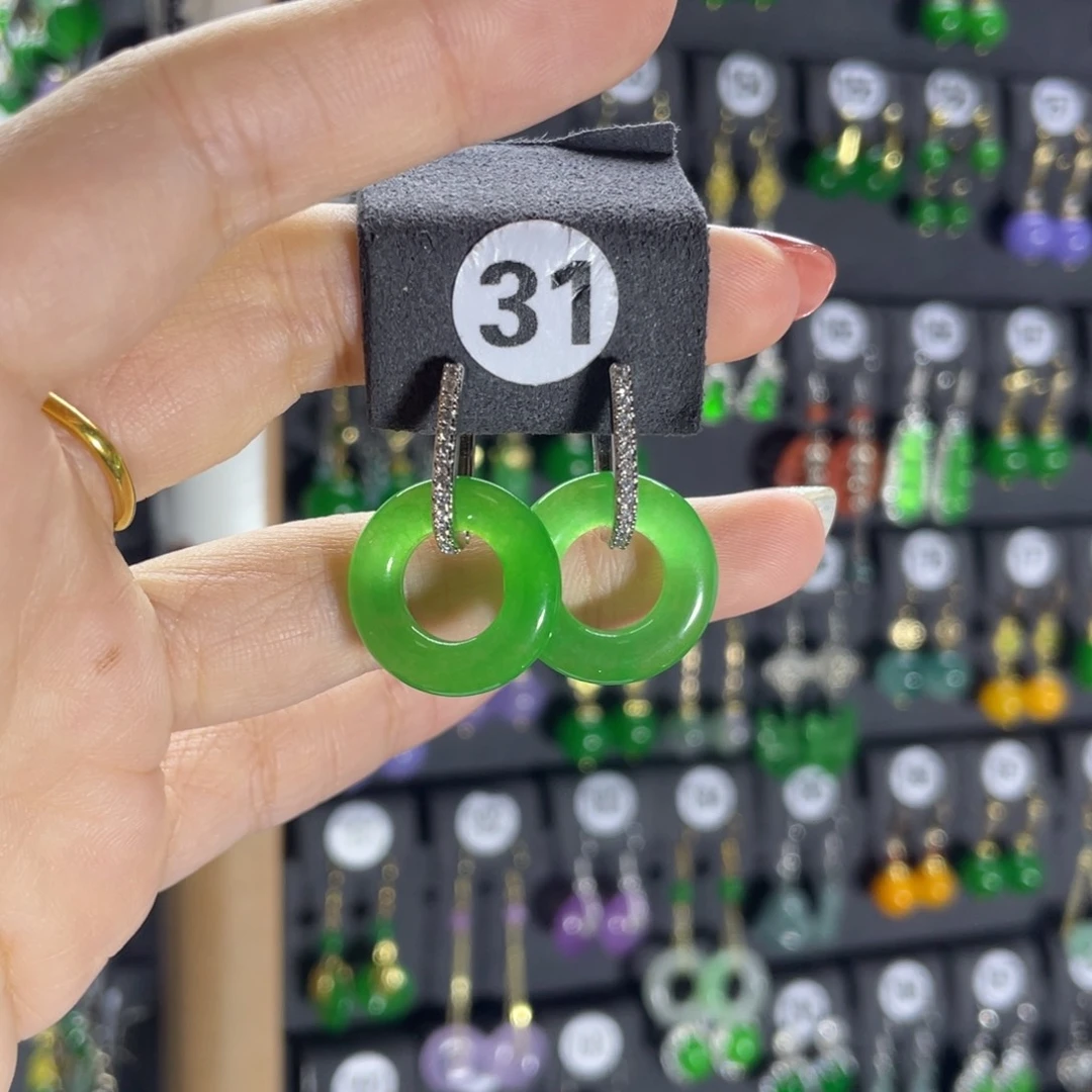 银S925镶嵌翡翠耳饰31