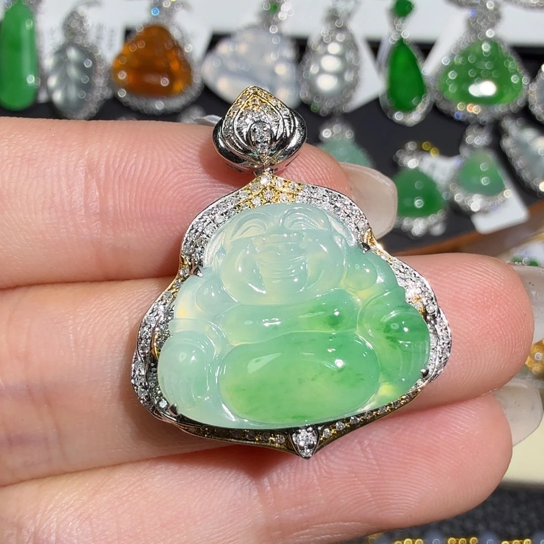 翡翠18K金镶嵌吊坠(不含链)