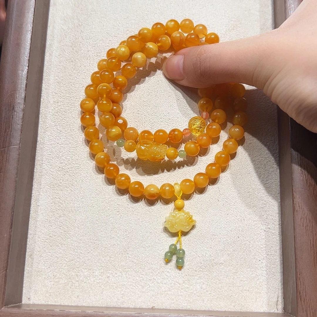 琥珀未镶嵌手链7.3mm蜜蜡手串