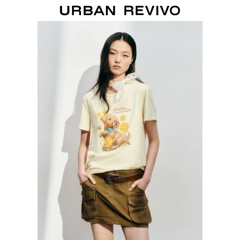 UR2025春季新款女装欧若风趣味萌宠狗狗印花短袖T恤UYL450051