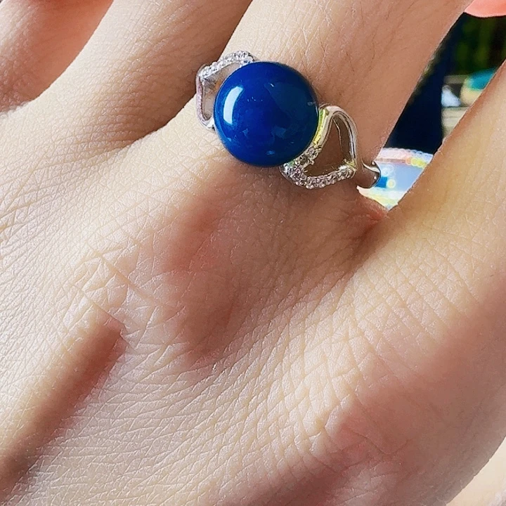 银S925镶嵌琥珀戒指多米尼加8.5mm