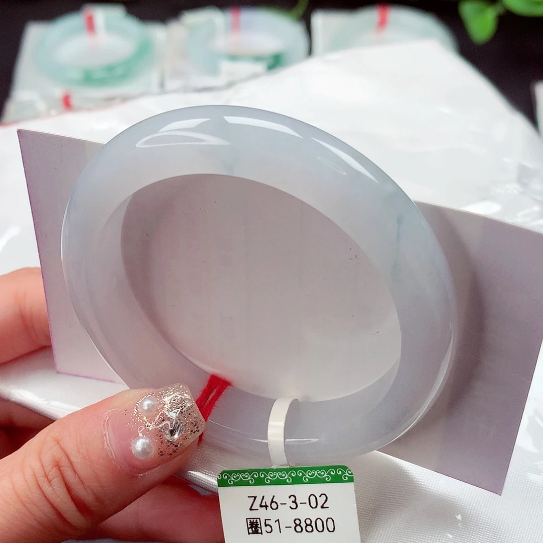 翡翠未镶嵌手镯5152裸粉底飘小蓝花18号