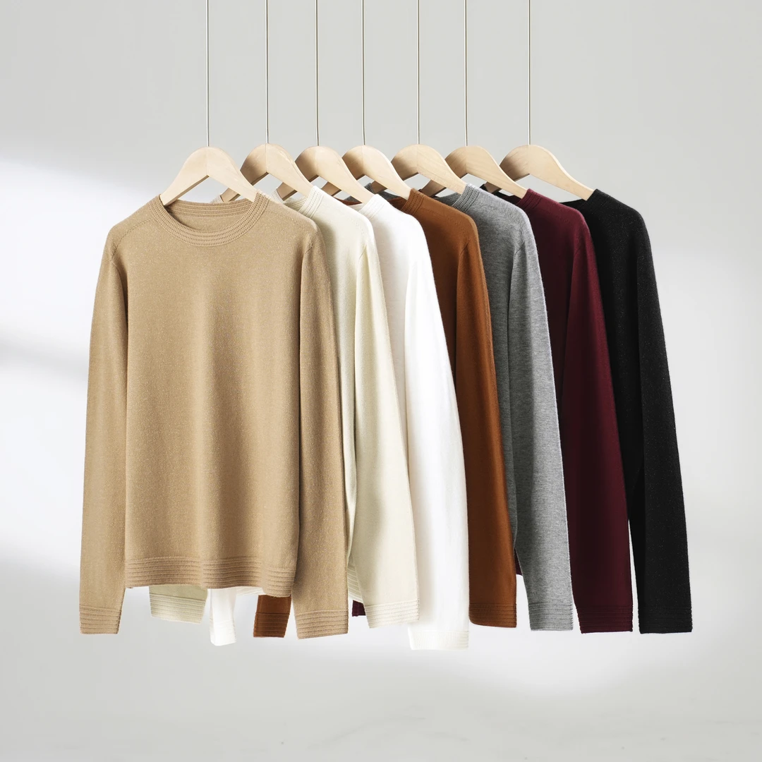 圆领可机洗不起球精纺纯羊毛无缝星空闪羊毛衫长袖毛衣【浮雕】