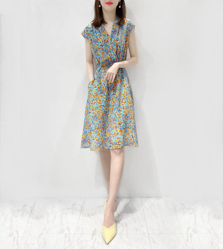 哥弟阿玛施正品专柜2025夏季新款V领收腰气质碎花裙无袖连衣裙女