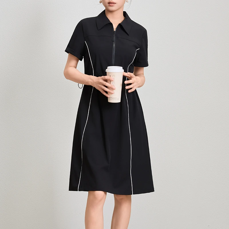 25177 亲肤短袖连衣裙宽松显瘦时尚设计感休闲裙子气质女士夏季