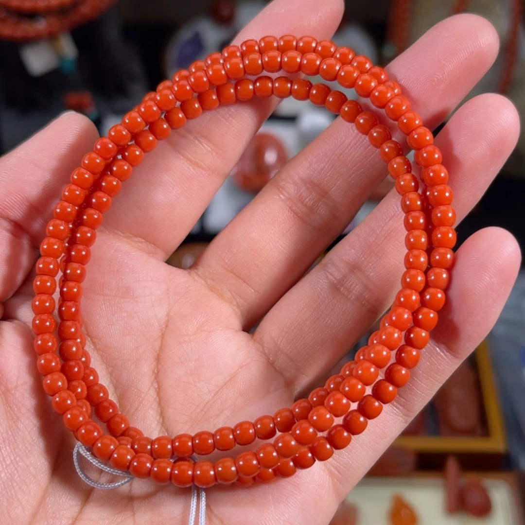 南红玛瑙未镶嵌老型念珠串4左右