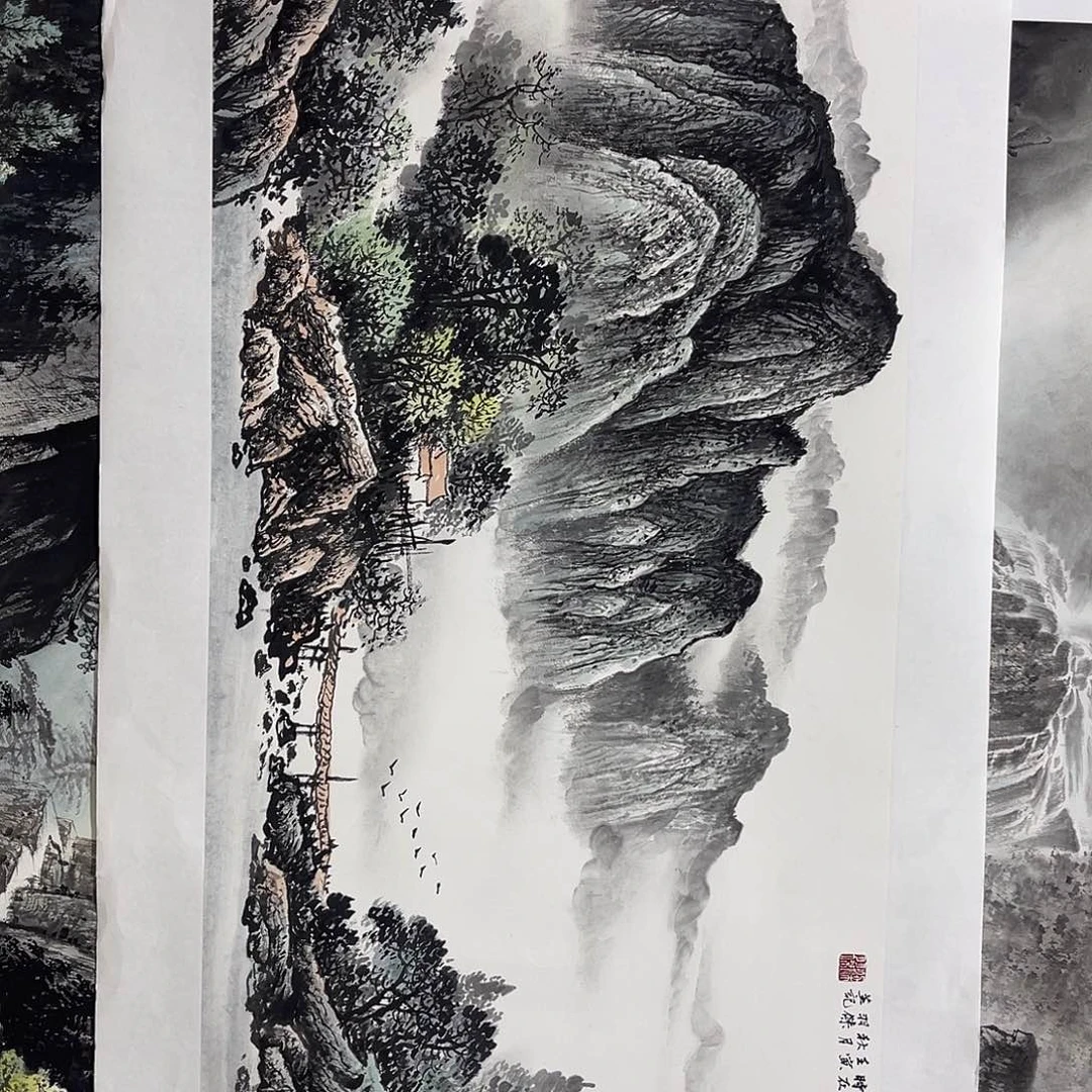 蜕***8国画梁羽杰100/50青绿山水