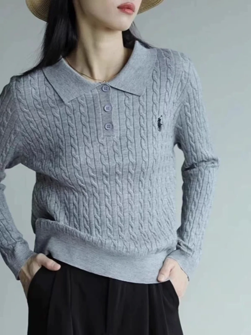 凯特丝蓓591#麻花时尚纯色秋冬针织套头polo减龄