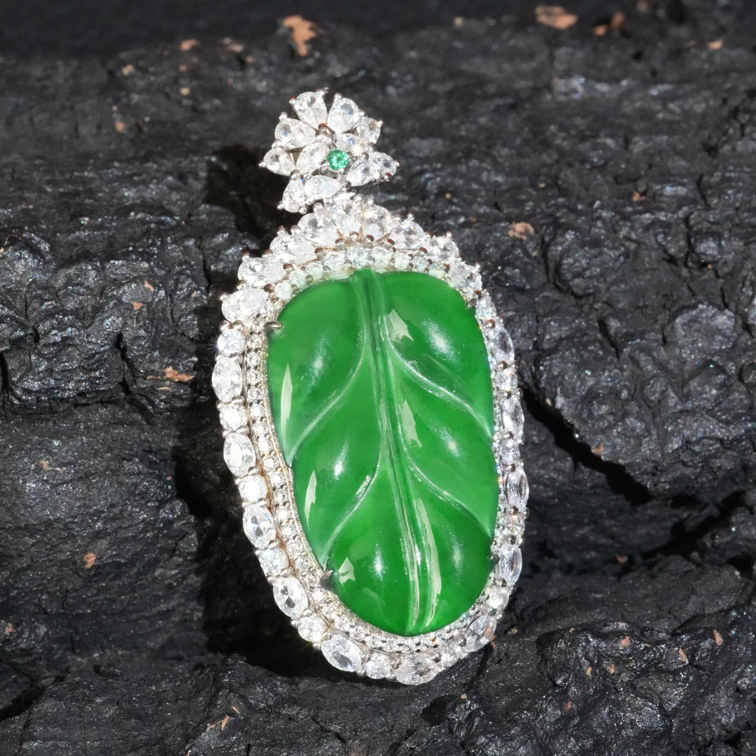 【传承翡翠】天然A货翡翠大叶子吊坠多样性发不含链3