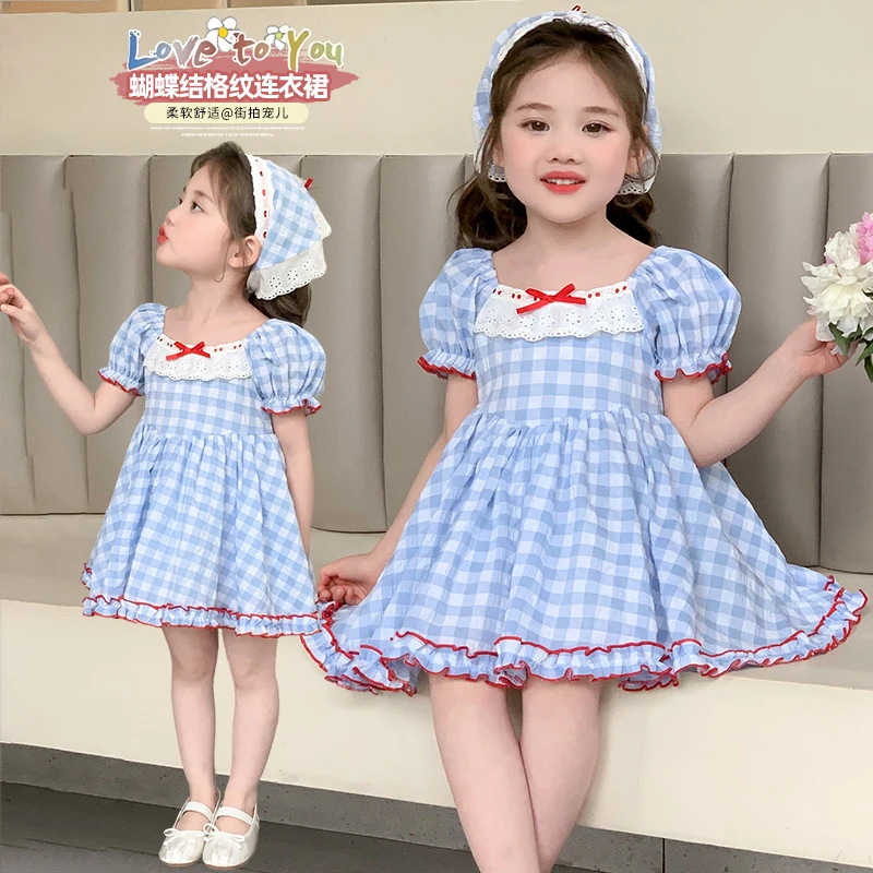女童连衣裙2025炸街夏装3-6岁小女孩生日裙子洋气格子儿童公主裙