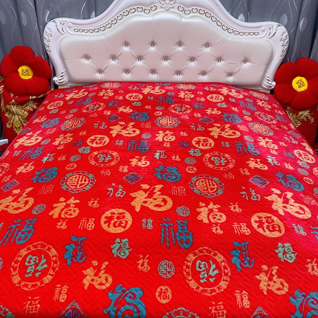 床盖绒面百福防滑双面简约加厚绗缝榻榻米被套炕单盖毯夹棉牛奶绒