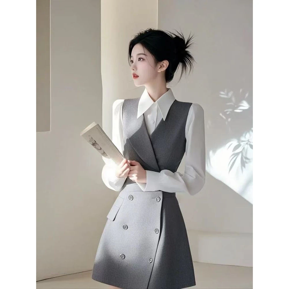 气质名媛风范高级感连衣裙女春季小香风收腰翻领轻奢时尚西装短裙