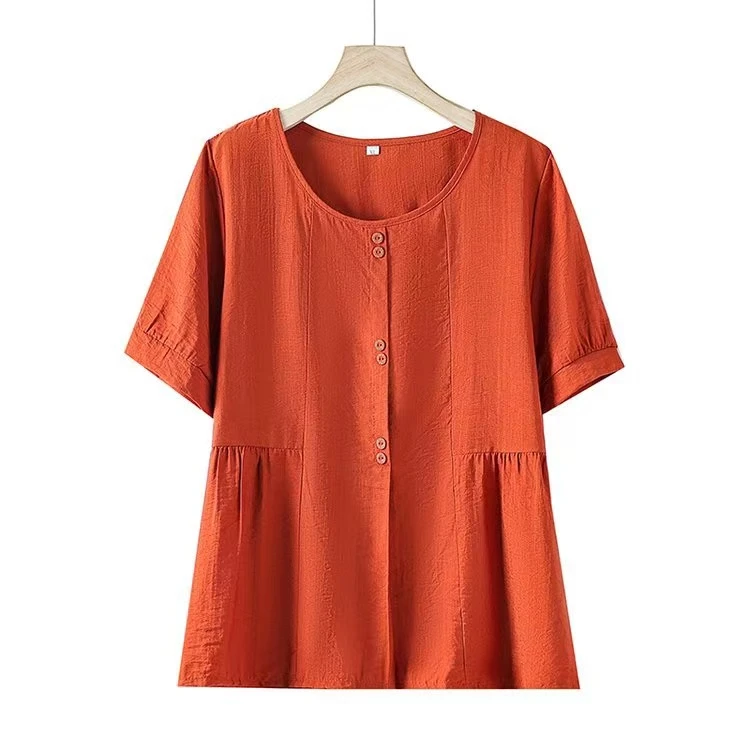 夏季新款短袖T恤中年妈妈通勤短袖纯色洋气百搭中袖妈妈装圆领