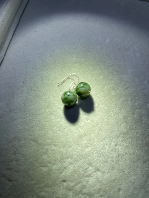 天然混血儿豆豆耳环豆绿圆珠玉石时尚女款耳坠民族风百搭