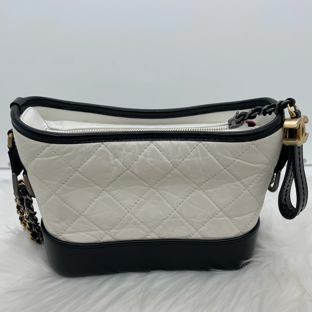 95新 LouisVuitton/路易威登 黑白拼色牛皮小号流浪链条包012010