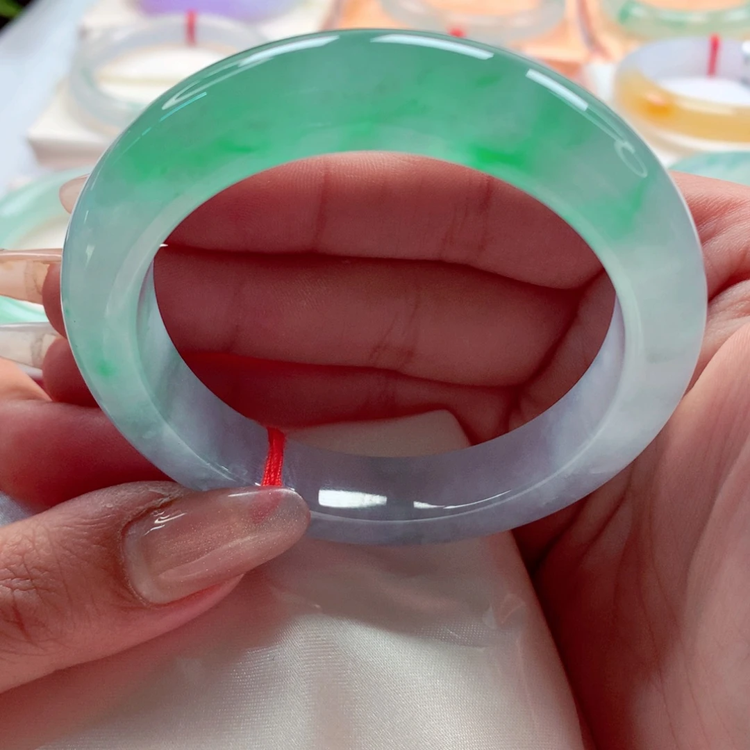 翡翠未镶嵌手镯师妹55双彩莫奈冰翠阳毕业