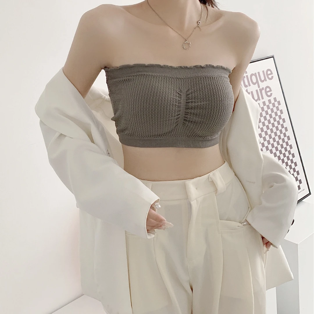 无缝一字围防走光美背裹胸抹胸带胸垫无钢圈打底无肩带内衣文胸女