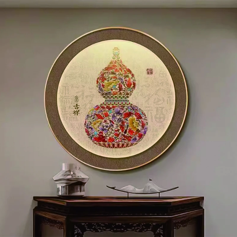 福禄圆形灯画挂画新中式客厅玄关装饰画好寓意餐厅壁画葫芦6060