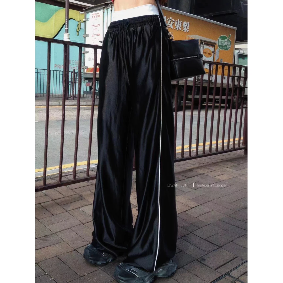 婉君【空气网络裤】夏季新款美式高街垂感直筒休闲裤LWJ24A1K367