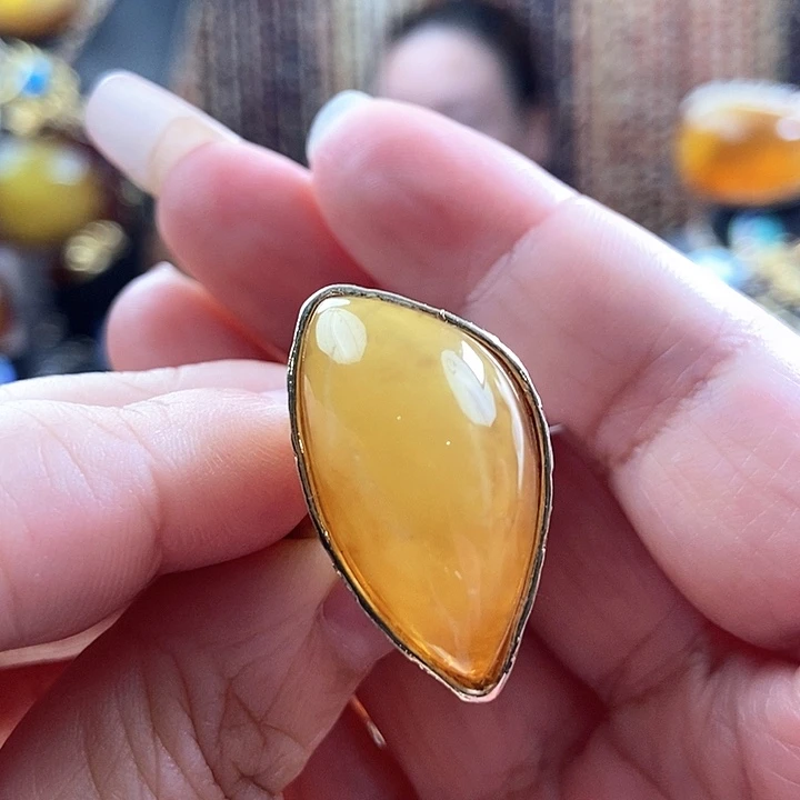 琥珀银S925镶嵌戒指戒指