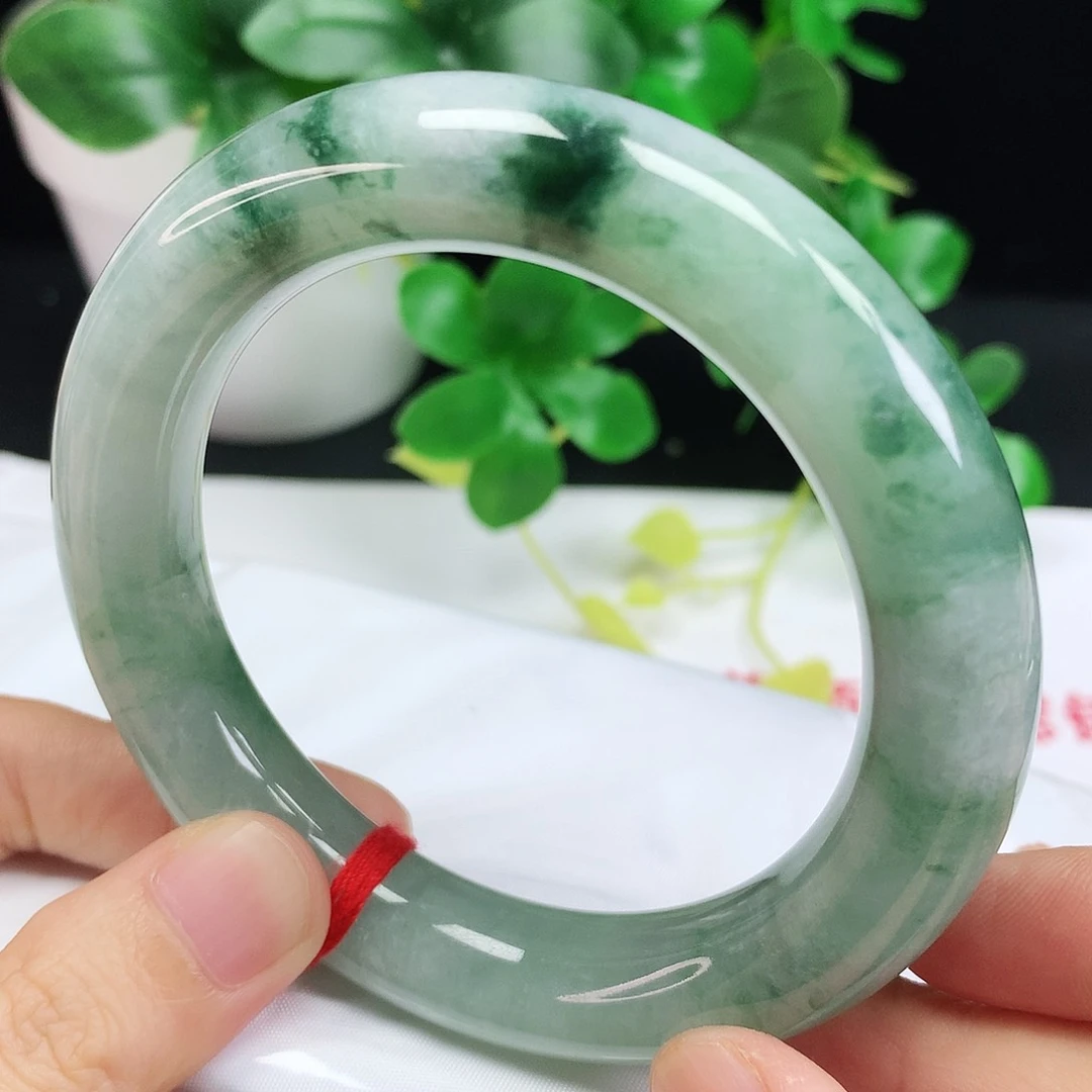 未镶嵌手镯翡翠58.2圈口飘绿花胖圆