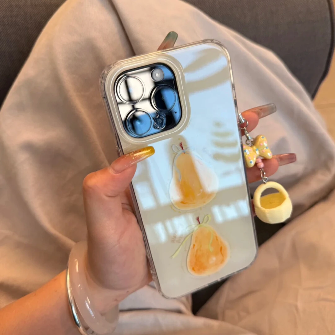 ins风涂鸦两颗梨子适用16Promax手机壳13卡通15韩系14/12保护套11