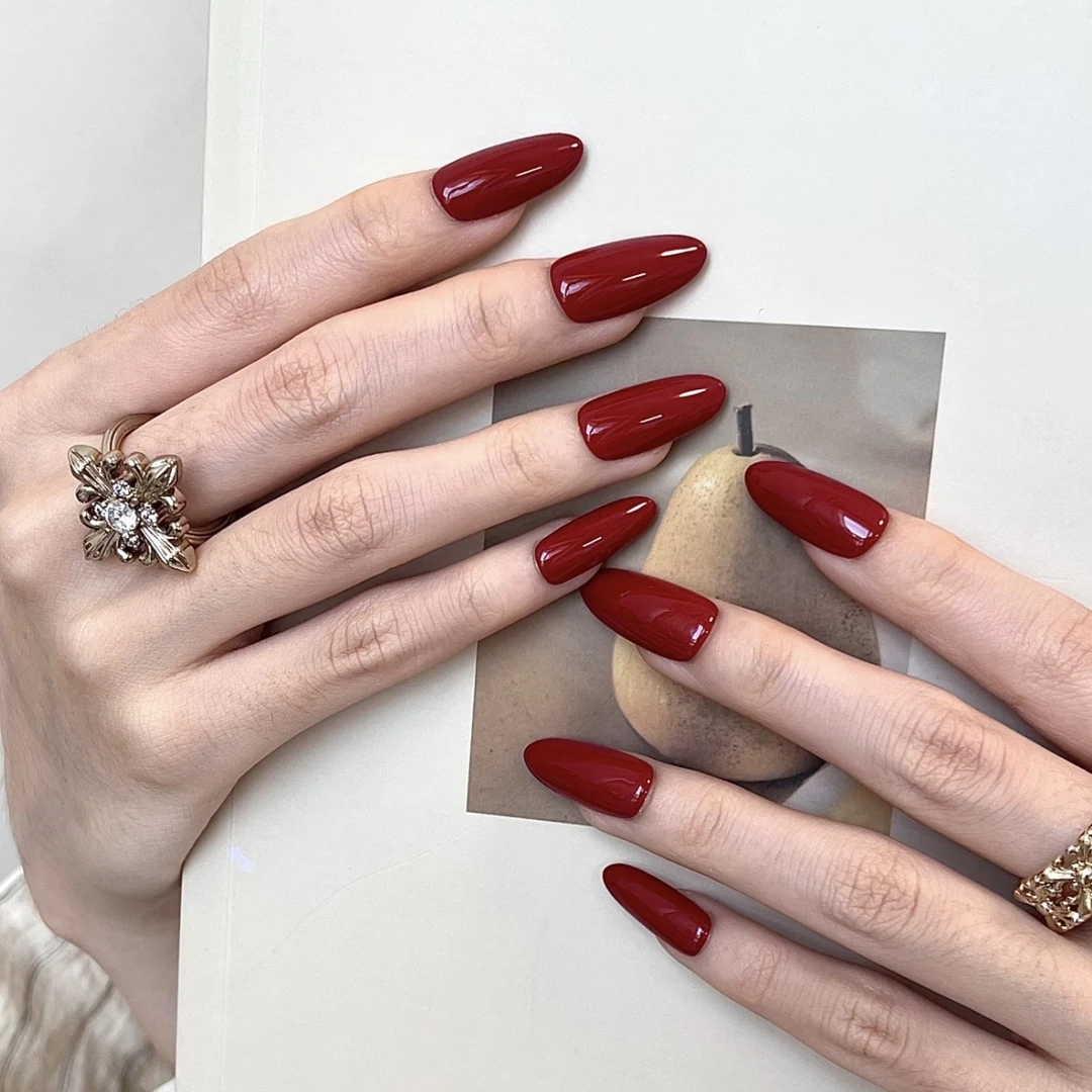 《明艳》中式老钱风秋冬必入明艳复古红色纯手工穿戴甲