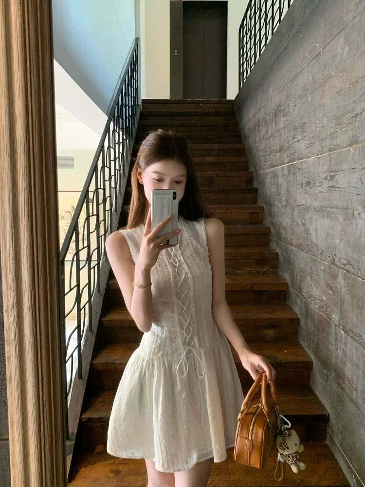 miu系 无袖碎花背心连衣裙女收腰初恋夏日绝美小裙子