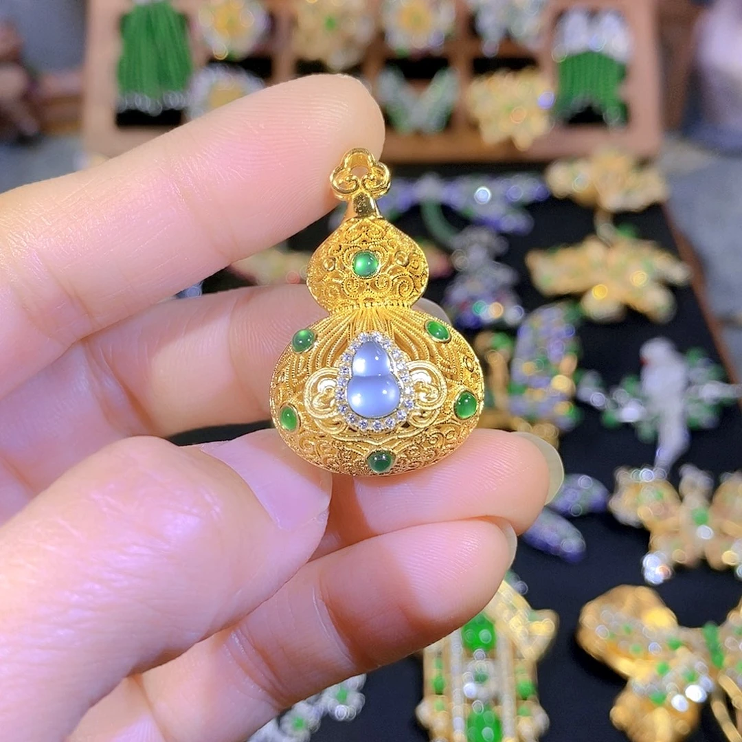 吊坠(不含链)银S925镶嵌翡翠