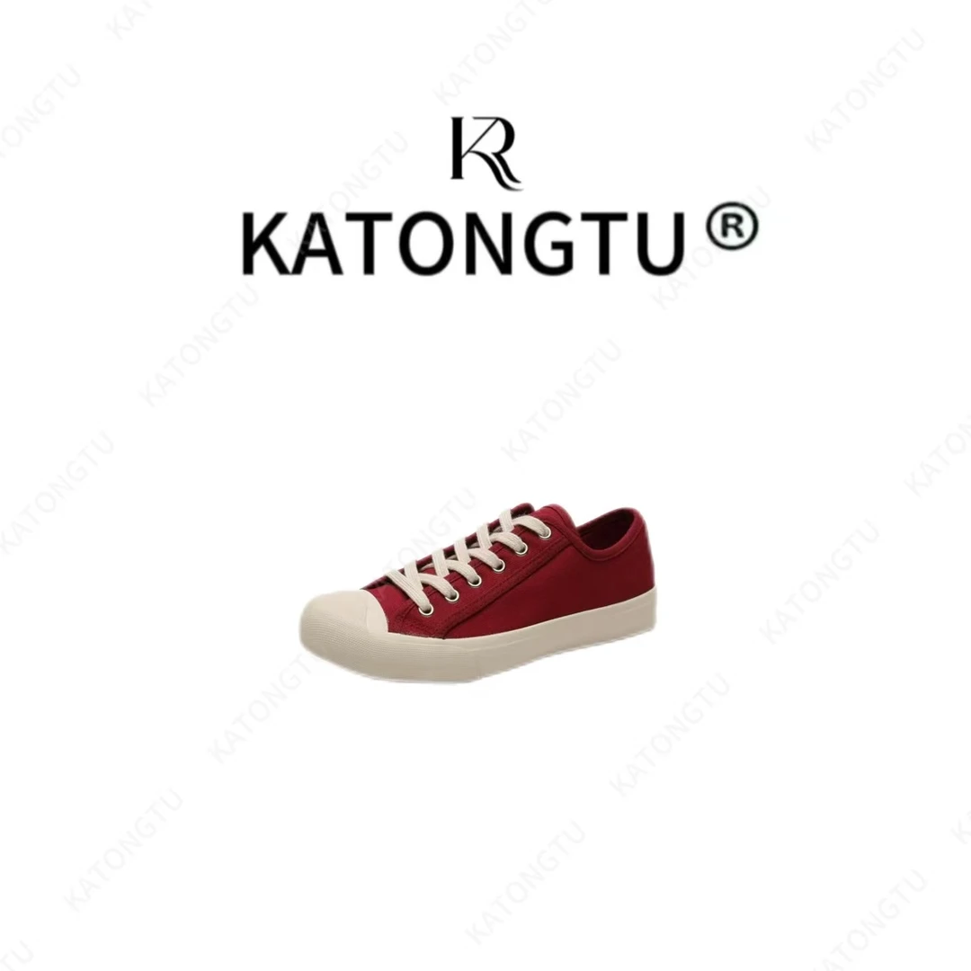 KATONGTU 【帆布鞋】奶油小白鞋复古帆布鞋百搭款 DM2503100