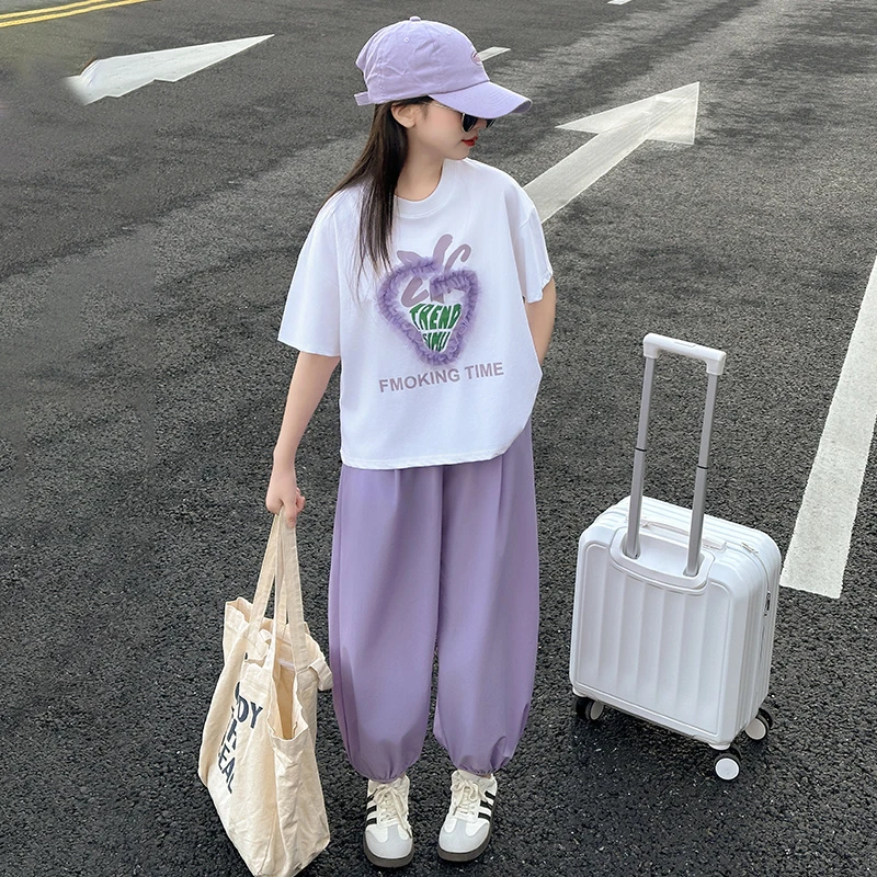 女童夏装2025新款洋气时髦套装中大童网红运动儿童夏季短袖两件套