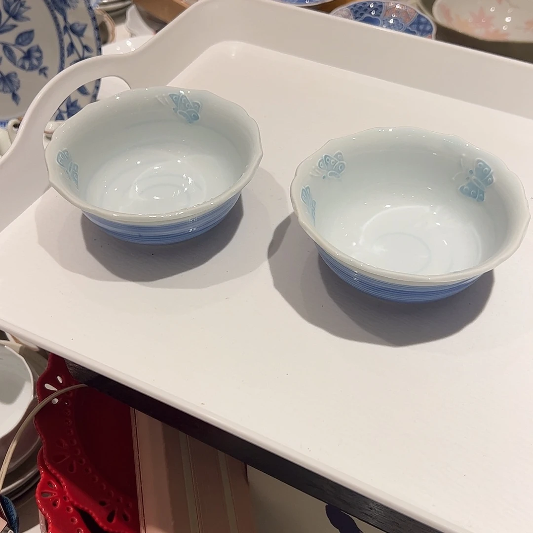 你***去陶小清新蝴蝶小碗一对