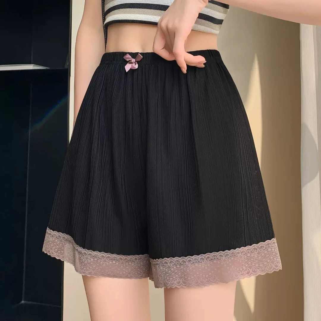 夏季防走光可外穿居家打底裤宽松蕾丝花边大码防卷边冰丝安全裤女