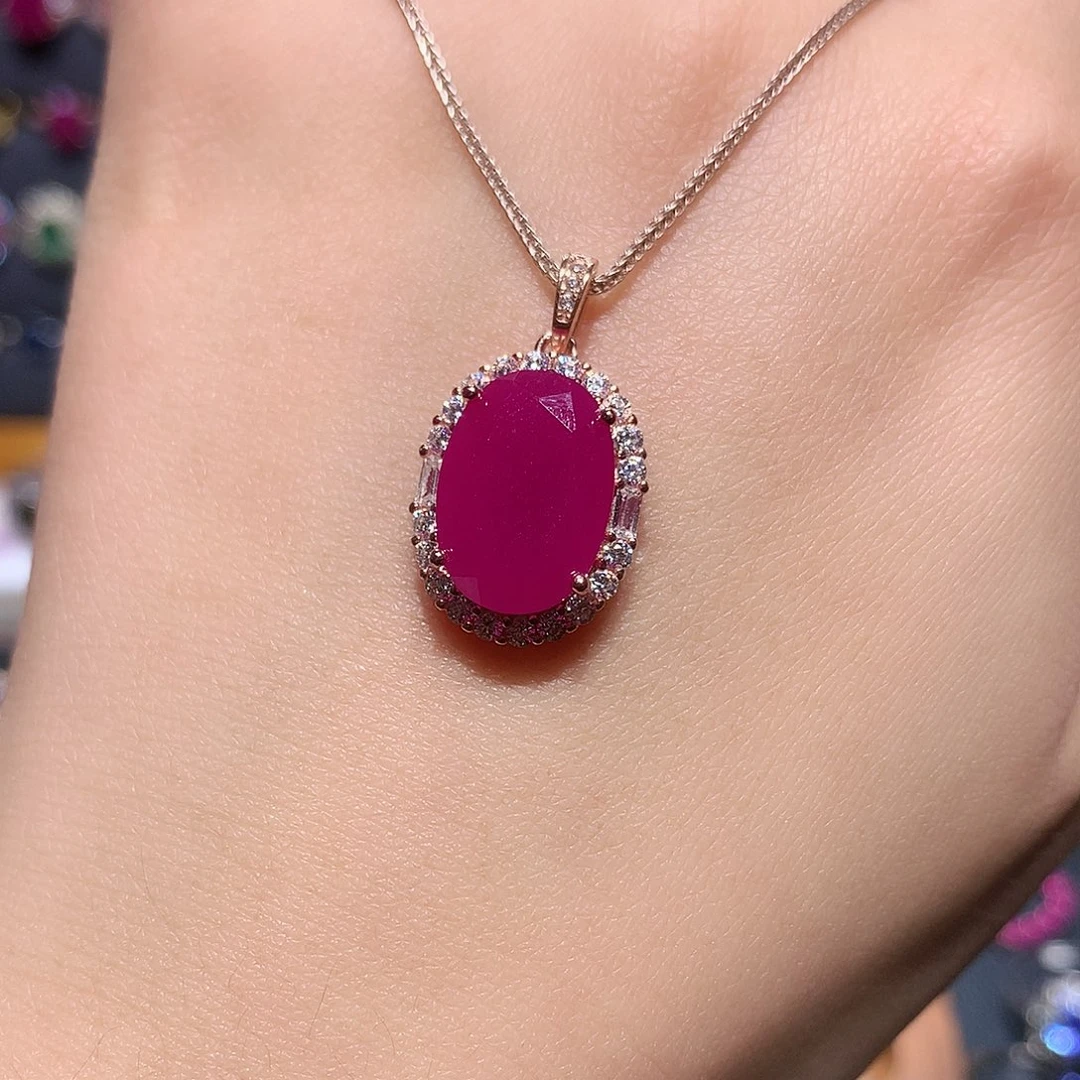 红宝石银S925镶嵌吊坠(赠链)