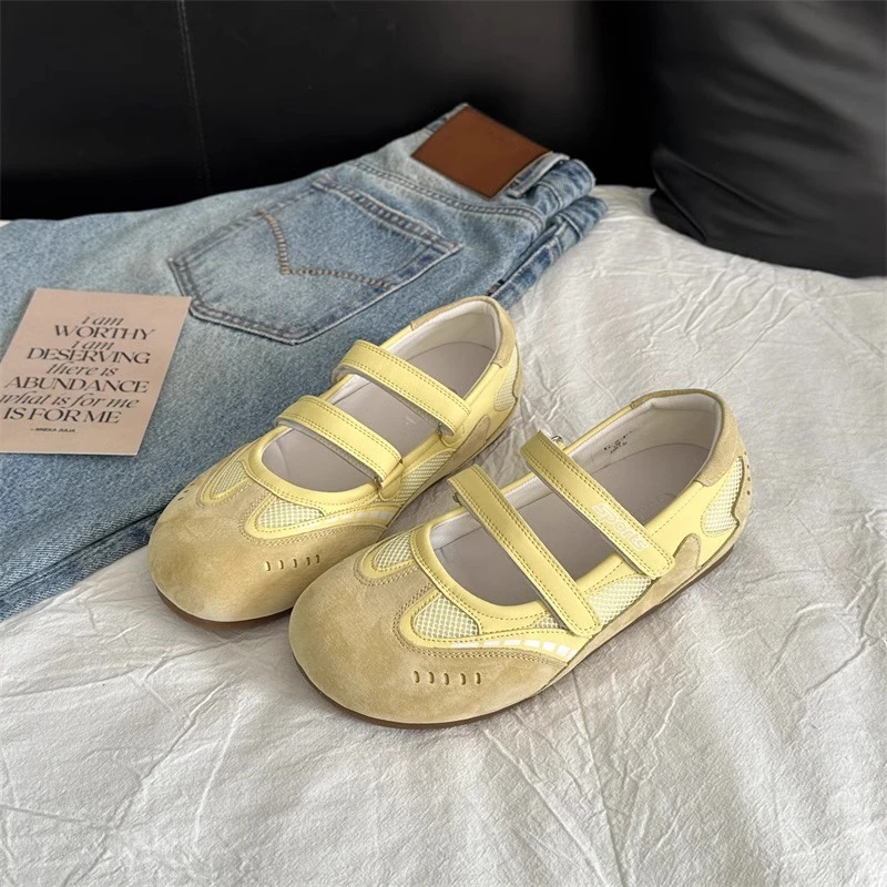 2025年夏季新款魔术贴平底舒适圆头女鞋浅口芭蕾舞鞋一字带单鞋女