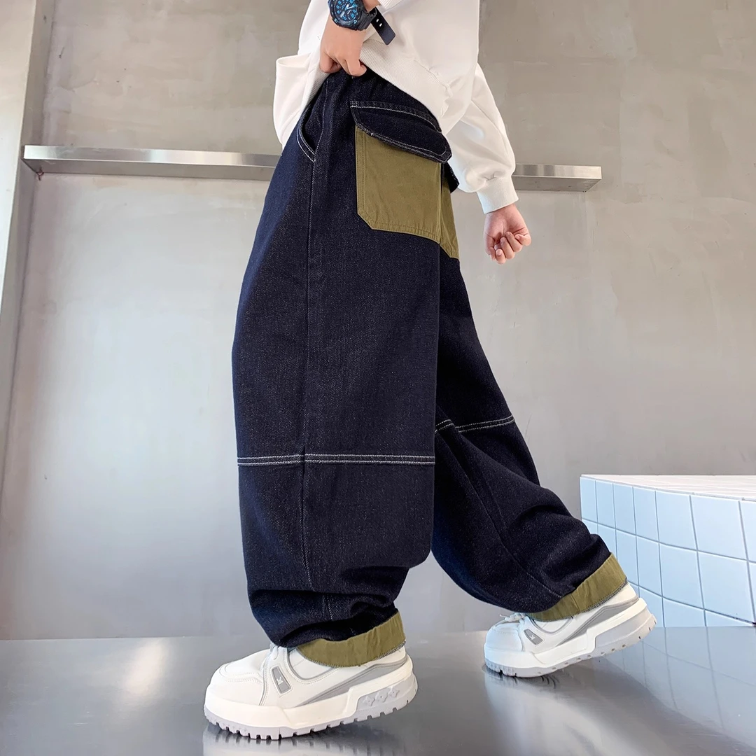 男童秋装牛仔裤子2025新款大童春秋款阔腿男孩秋季儿童直筒裤帅气