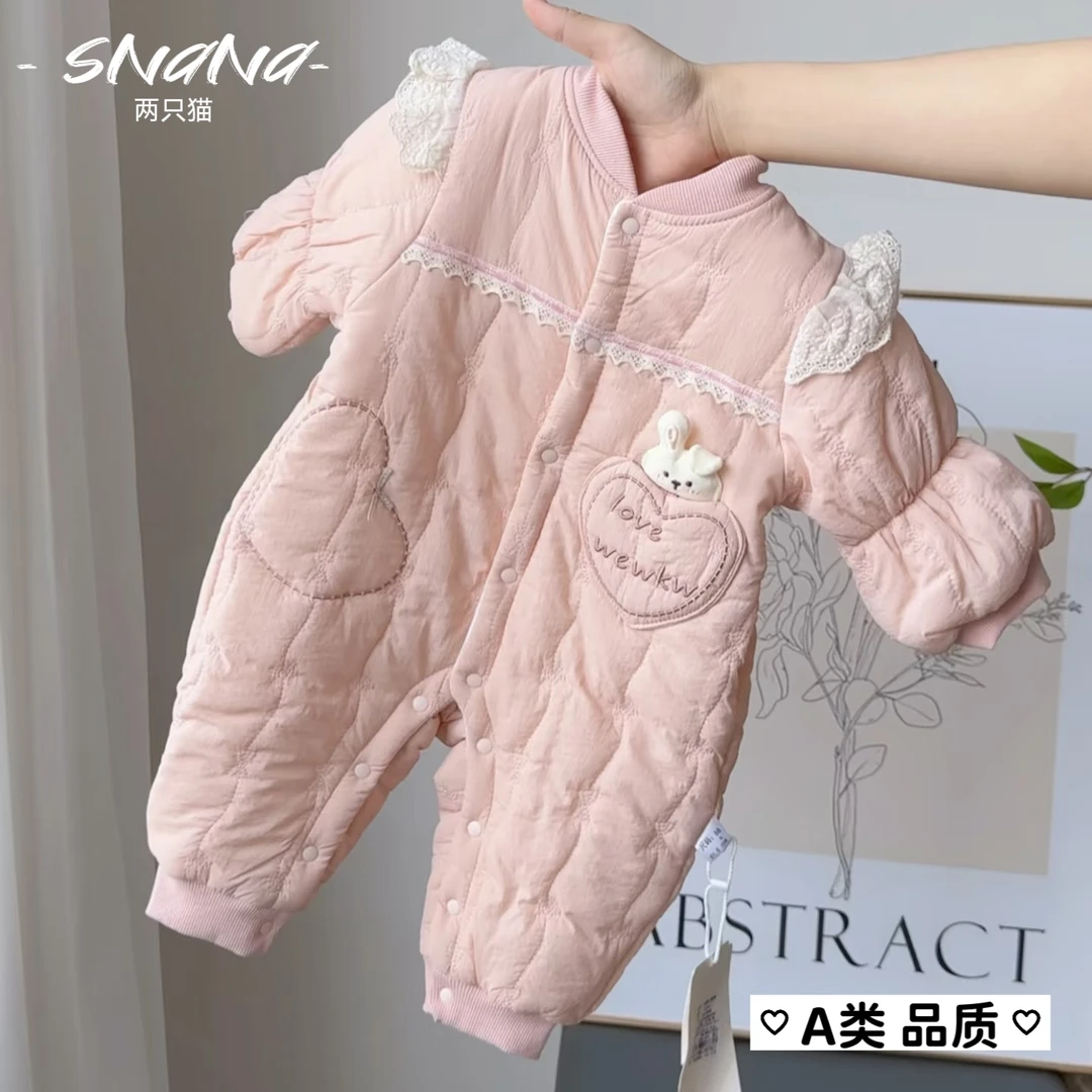 婴儿连体衣秋冬季宝宝衣服夹棉保暖棉衣新生儿婴幼儿冬季棉服120g