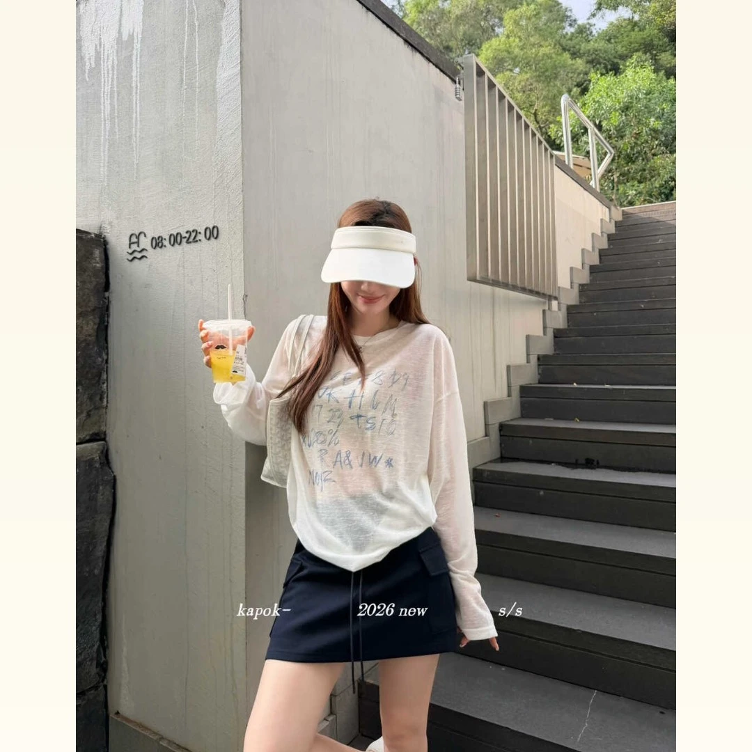 美树 KAPOK 26199 慵懒印花显瘦薄款防晒长袖T恤