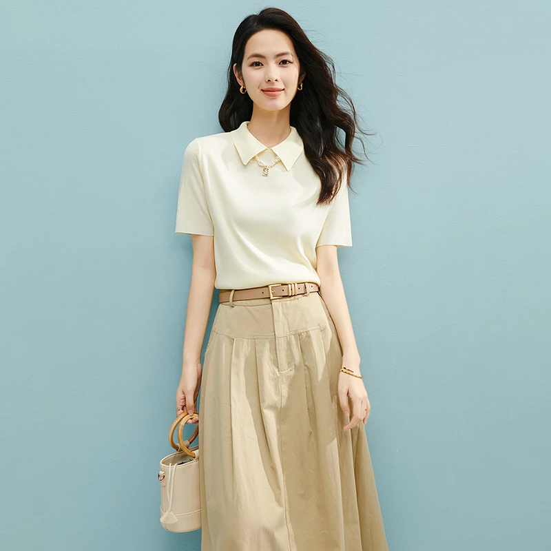 晚白【新品】2025夏上衣高弹针织短袖女25030444