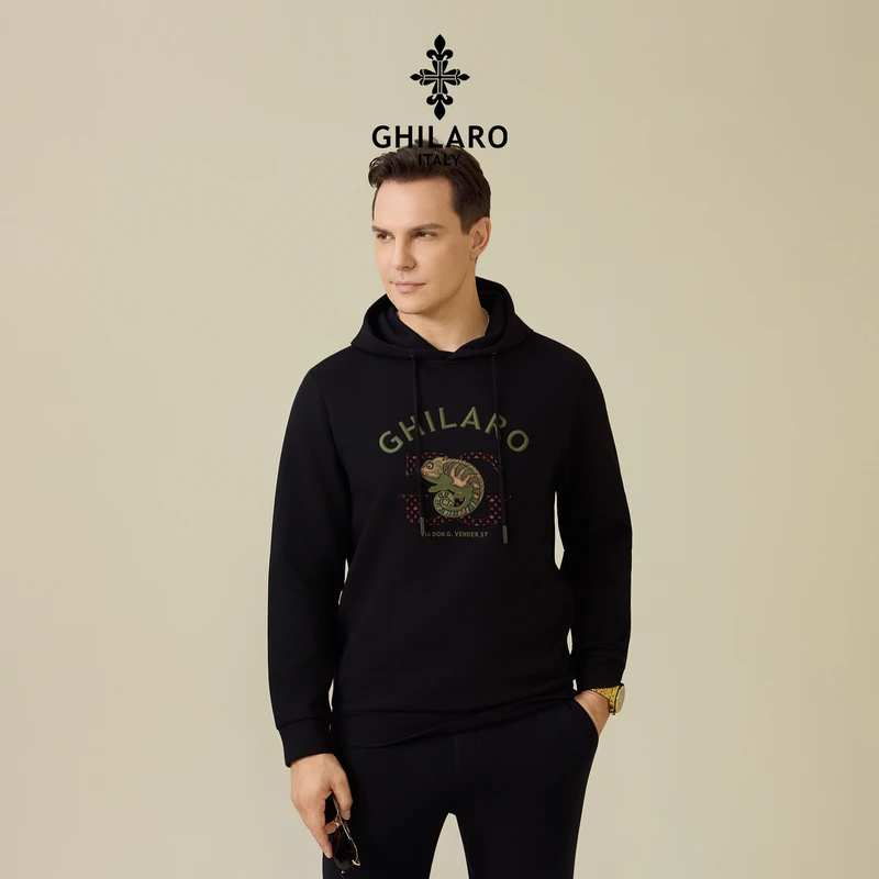 【专柜同款】古劳吉那诺长袖卫衣秋冬时尚休闲抽绳刺绣连帽外套6011