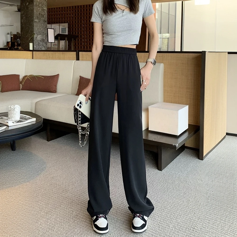 【工厂清清+现货】大码垂感窄版直筒百搭西装凉凉裤高腰显瘦藏肉