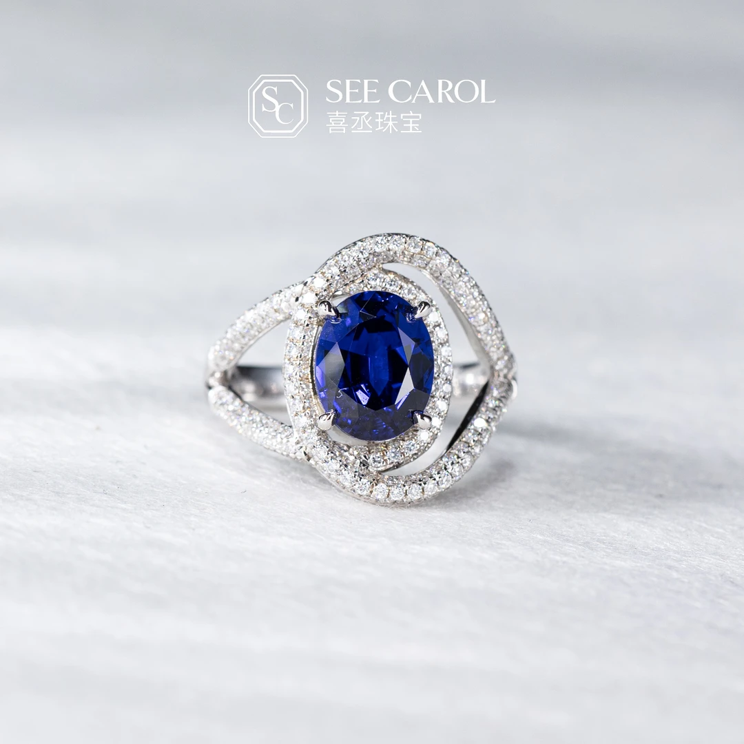 培育蓝宝石18k培育蓝宝石戒指【主石：3.685ct】
