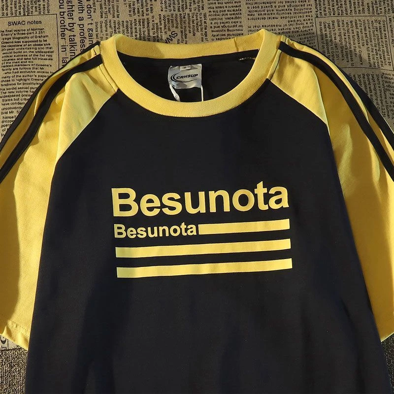 巴拉扣扣儿童中大童潮牌拼接条纹撞色插肩T恤女2025新款短袖设计