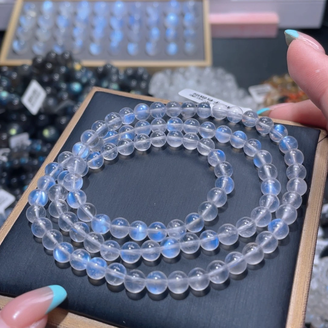 长石未镶嵌手链蓝月光手链多圈6mm