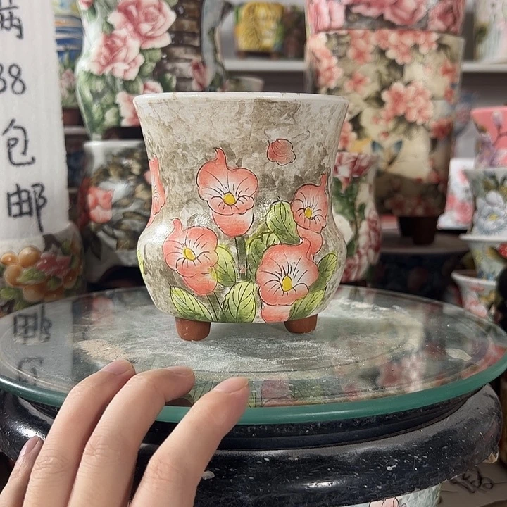 景德镇手绘花盆满38包邮偏远地区除外