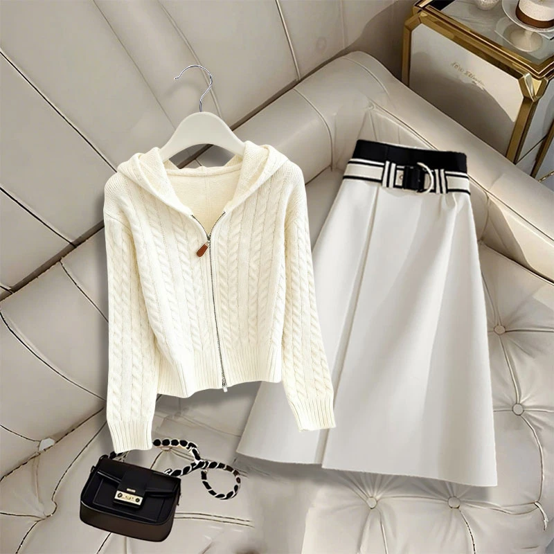 秋冬新款一整套女百搭针织开衫毛衣简约半身裙气质轻熟风减龄套装